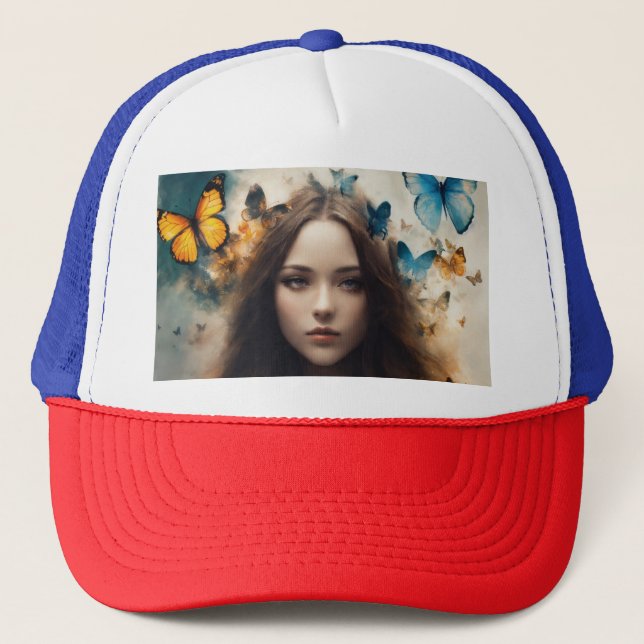 Trucker Hat: Butterfly & Feather  Trucker Hat (Front)