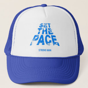 trucker hat set the pace blue