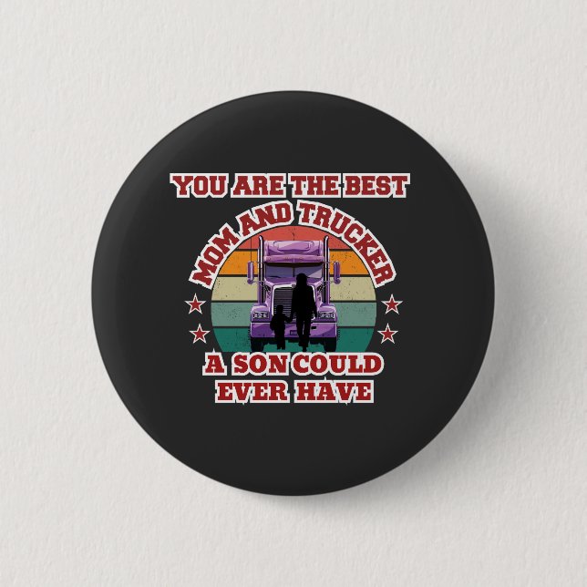 Trucker Mother Son Bond Family Road Love Design 6 Cm Round Badge (Front)