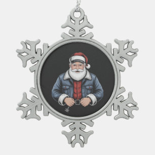 Trucker Santa Claus Funny Truck Driving Christmas Snowflake Pewter Christmas Ornament