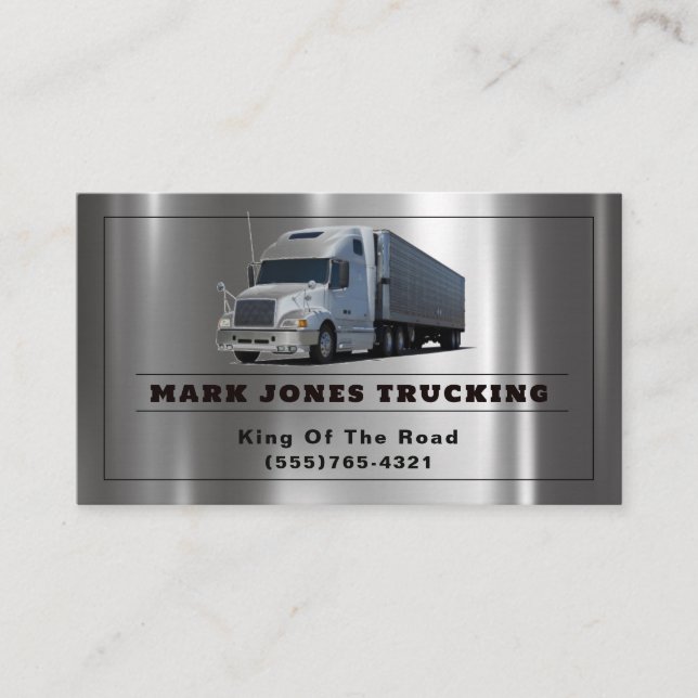 Trucker Transport Semi Trucking Metal Business Card (Front)