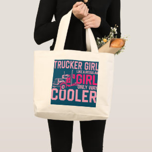 Trucker Truck Driver Girl Vintage Trucker Girl Large Tote Bag