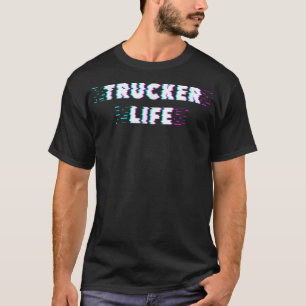 Trucker Truck Driver Glitch 80S 90S Vintage Trucke T-Shirt