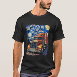 Trucker Truck Driver Trucking Starry Night Paintin T-Shirt