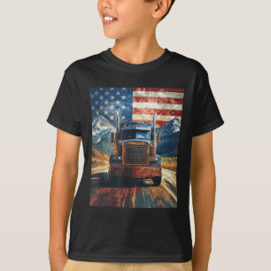 Trucker Truck Usa America Flag Graphic T-Shirt