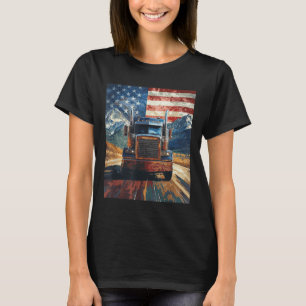 Trucker Truck Usa America Flag Graphic  T-Shirt