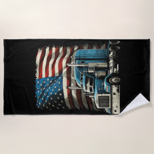 Trucker US American Flag For Patriotic Truck Drive Beach Towel