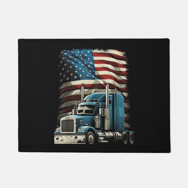 Trucker US American Flag For Patriotic Truck Drive Doormat (Front)