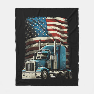 Trucker US American Flag For Patriotic Truck Drive Fleece Blanket
