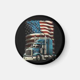 Trucker US American Flag For Patriotic Truck Drive Magnet
