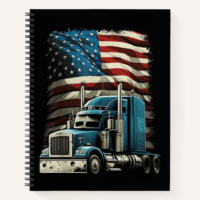 Trucker US American Flag For Patriotic Truck Drive Notebook (Front)