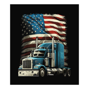 Trucker US American Flag For Patriotic Truck Drive Photo Print