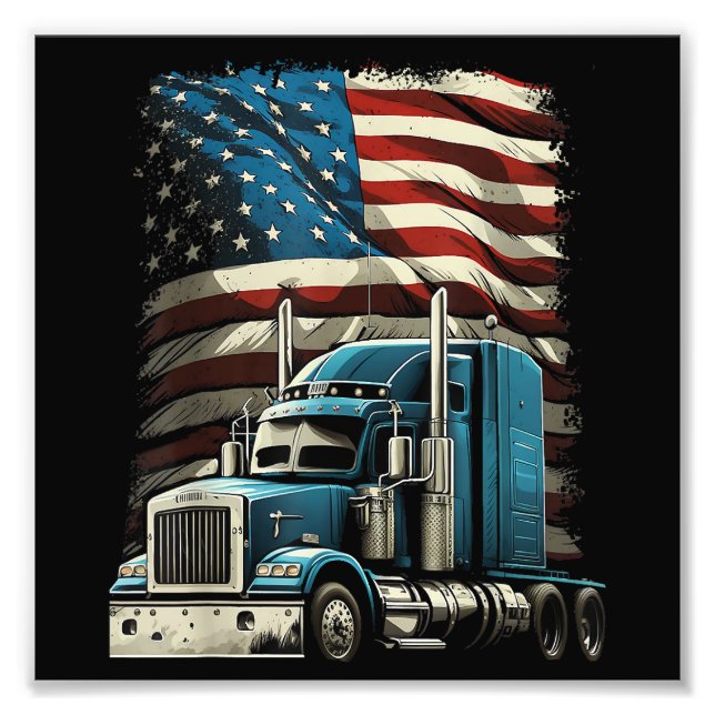 Trucker US American Flag For Patriotic Truck Drive Photo Print (Front)