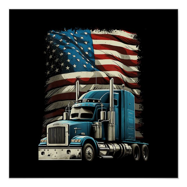 Trucker US American Flag For Patriotic Truck Drive Poster (Front)