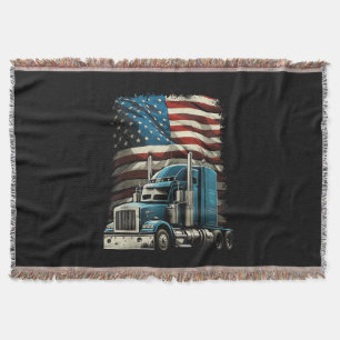Trucker US American Flag For Patriotic Truck Drive Throw Blanket