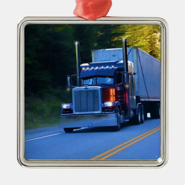 Truckers, Big Rig Cargo Truck Art Metal Tree Decoration (Front)