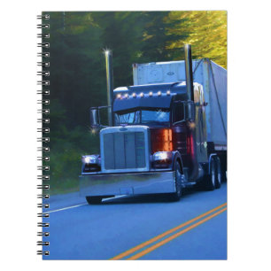 Truckers, Big Rig Cargo Truck Art Spiral Notebook