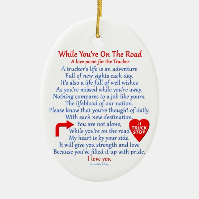 Trucker's Love Poem Ceramic Tree Decoration (Front)