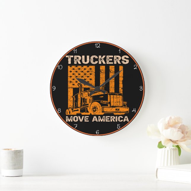 Truckers Move America: Orange Pride Large Clock (Home)
