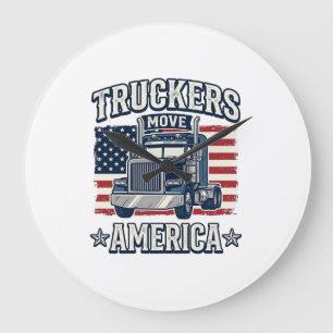 Truckers Move America Vintage Truck Shirt Design_1 Large Clock