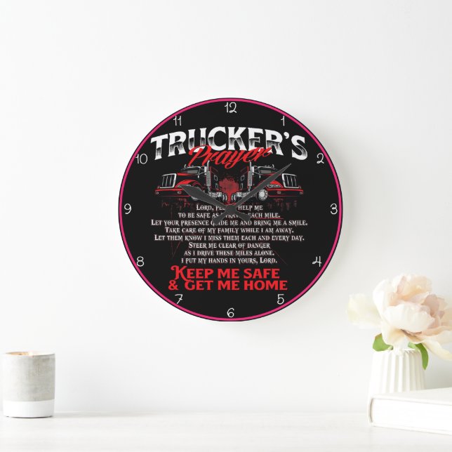 Trucker's Prayer: Keep Me Safe Large Clock (Home)
