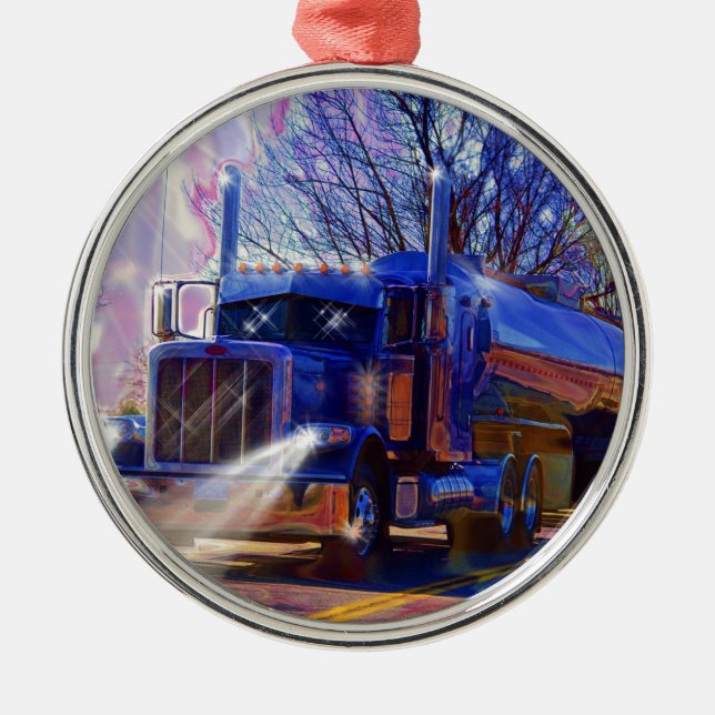 Truckers Tanker Lorry Heavy Transport Gift Metal Tree Decoration (Front)