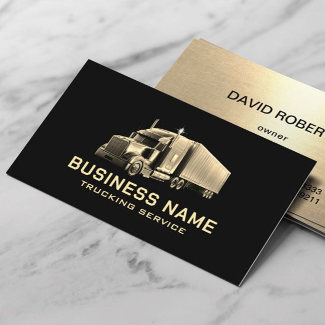 Trucking Service Modern Black & Gold Semi Truck Business Card (Creator Uploaded)