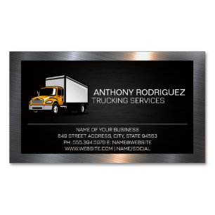 Trucking Services Metallic Border Magnetic Business Card