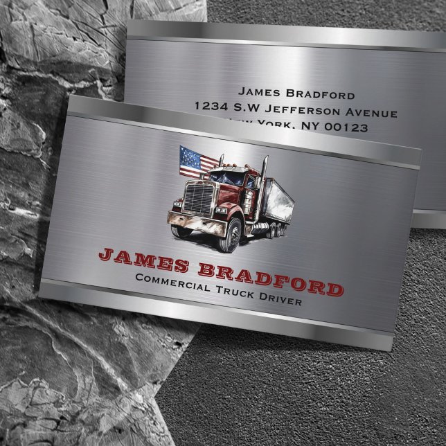 Trucking Transport Metal Log Trucker Company Business Card (Creator Uploaded)