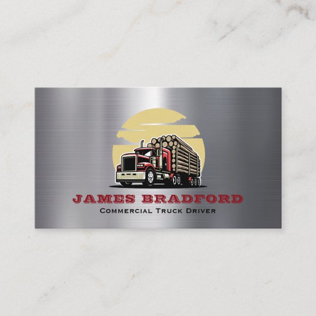 Trucking Transport Metal Log Trucker Company Business Card (Front)