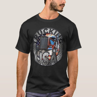 Trucking USA Truck Driver American Flag Retro Look T-Shirt