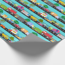 Trucks and Cars Kids Transportation Wrapping Paper