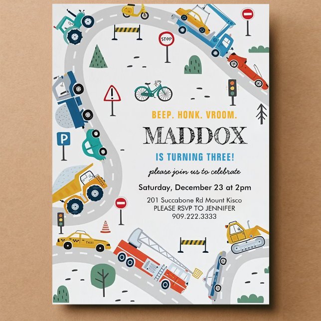 Trucks and Cars Transportation Birthday Invitation (Creator Uploaded)