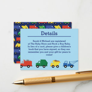 Trucks Baby Shower Enclosure Card
