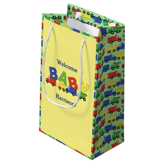 Trucks Baby Shower Small Gift Bag (Back Angled)