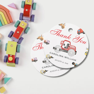 Trucks baby under construction baby shower favour tags