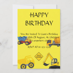 trucks birthday invitation for boys, digital.