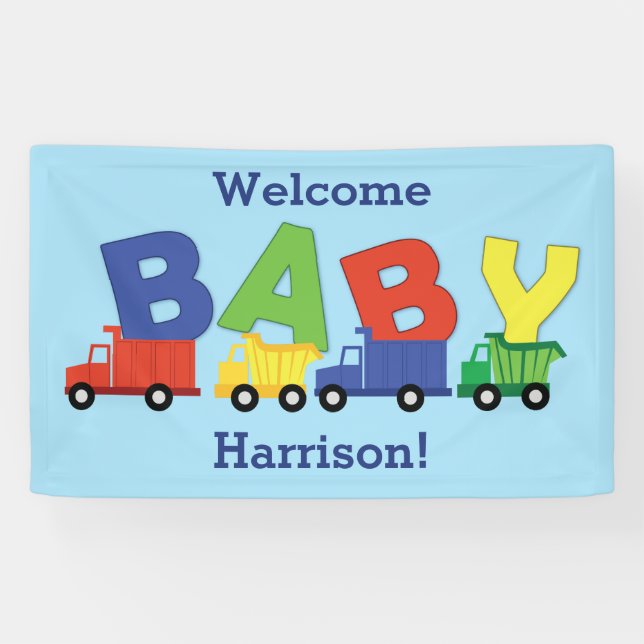 Trucks Boy Baby Shower Construction Cute Banner (Horizontal)