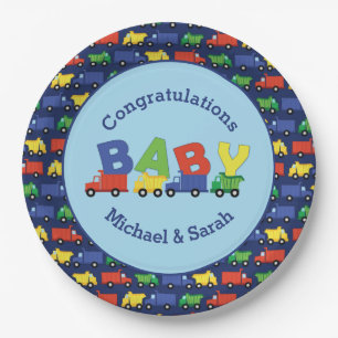 Trucks Boy Baby Shower Construction Cute Paper Plate