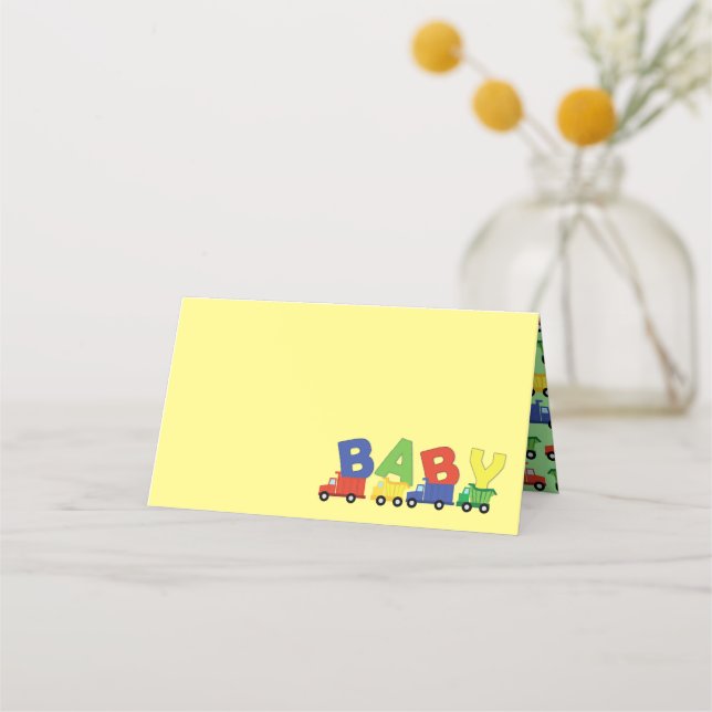 Trucks Boy Baby Shower Construction Cute Place Card (Front)