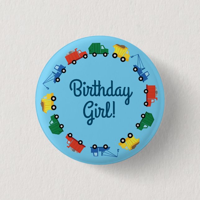 Trucks Cars Cute 1st Birthday Party Theme 3 Cm Round Badge (Front)