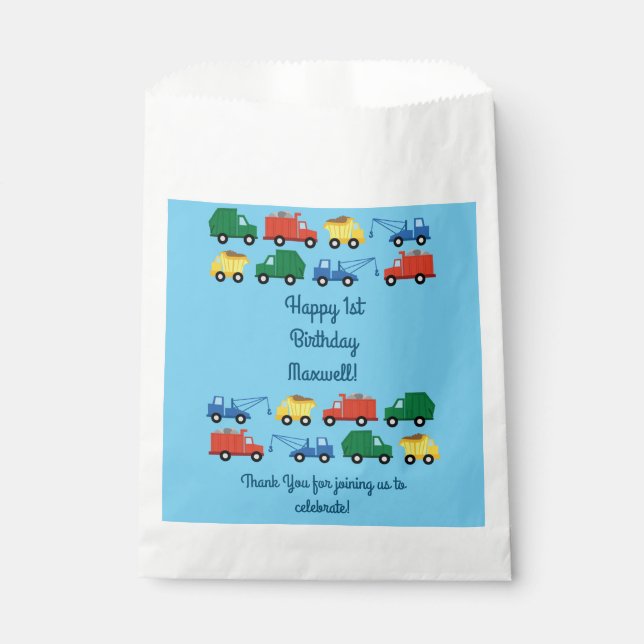 Trucks Cars Cute 1st Birthday Party Theme Favour Bags (Front)