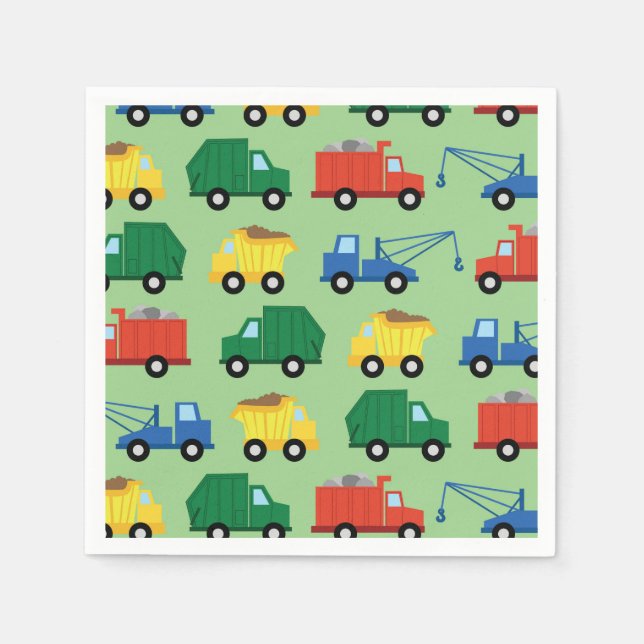 Trucks Cars Cute 1st Birthday Party Theme Napkin (Front)