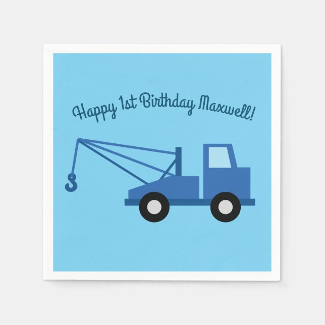 Trucks Cars Cute 1st Birthday Party Theme Napkin (Front)