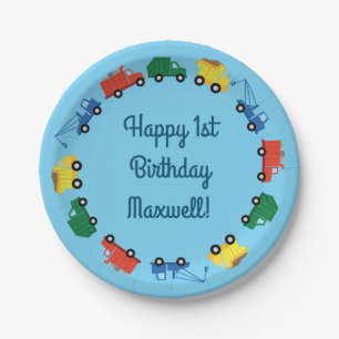 Trucks Cars Cute 1st Birthday Party Theme Paper Plate