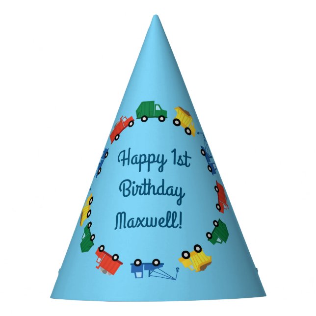 Trucks Cars Cute 1st Birthday Party Theme Party Hat (Front)