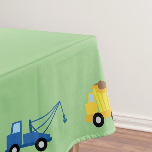 Trucks Cars Cute 1st Birthday Party Theme Tablecloth (In Situ)