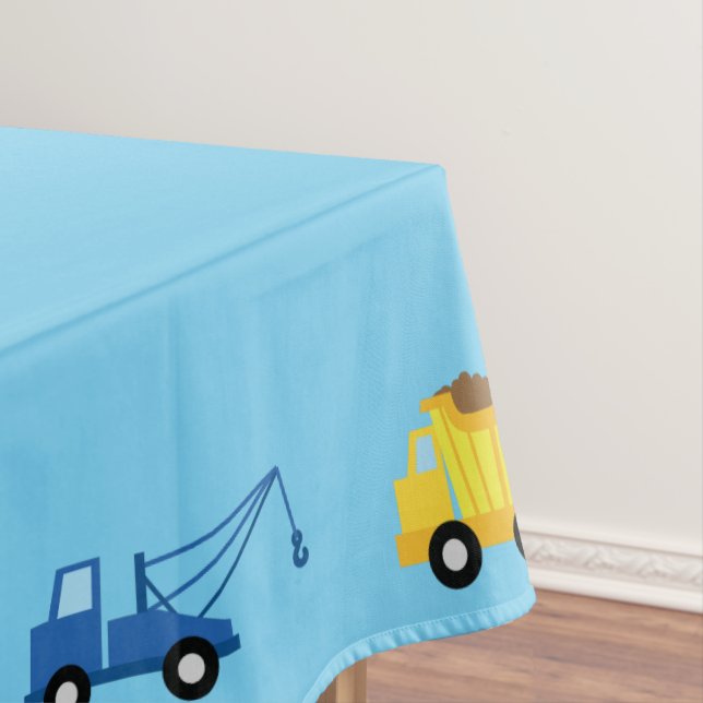 Trucks Cars Cute 1st Birthday Party Theme Tablecloth (In Situ)