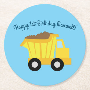 Trucks Cars Cute Boy Kids Birthday Party Theme Round Paper Coaster