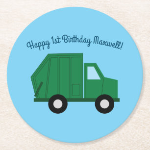 Trucks Cars Cute Boy Kids Birthday Party Theme Round Paper Coaster